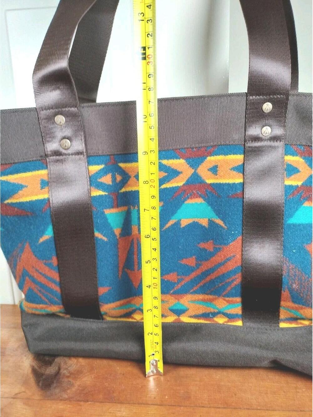 Pendleton Chief Joseph Wool Snap Tote Bag Turquoise Brown Southwest Aztec Boho - Picture 2 of 13